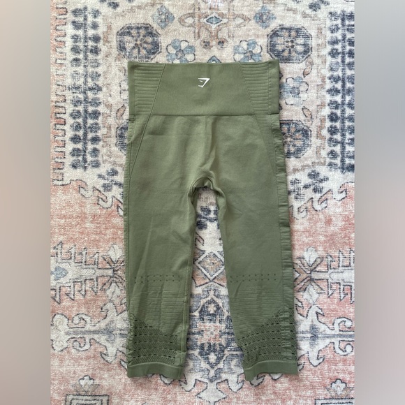 Gymshark Energy Seamless Size Small Cropped Leggings Olive Green High Rise - Picture 2 of 4